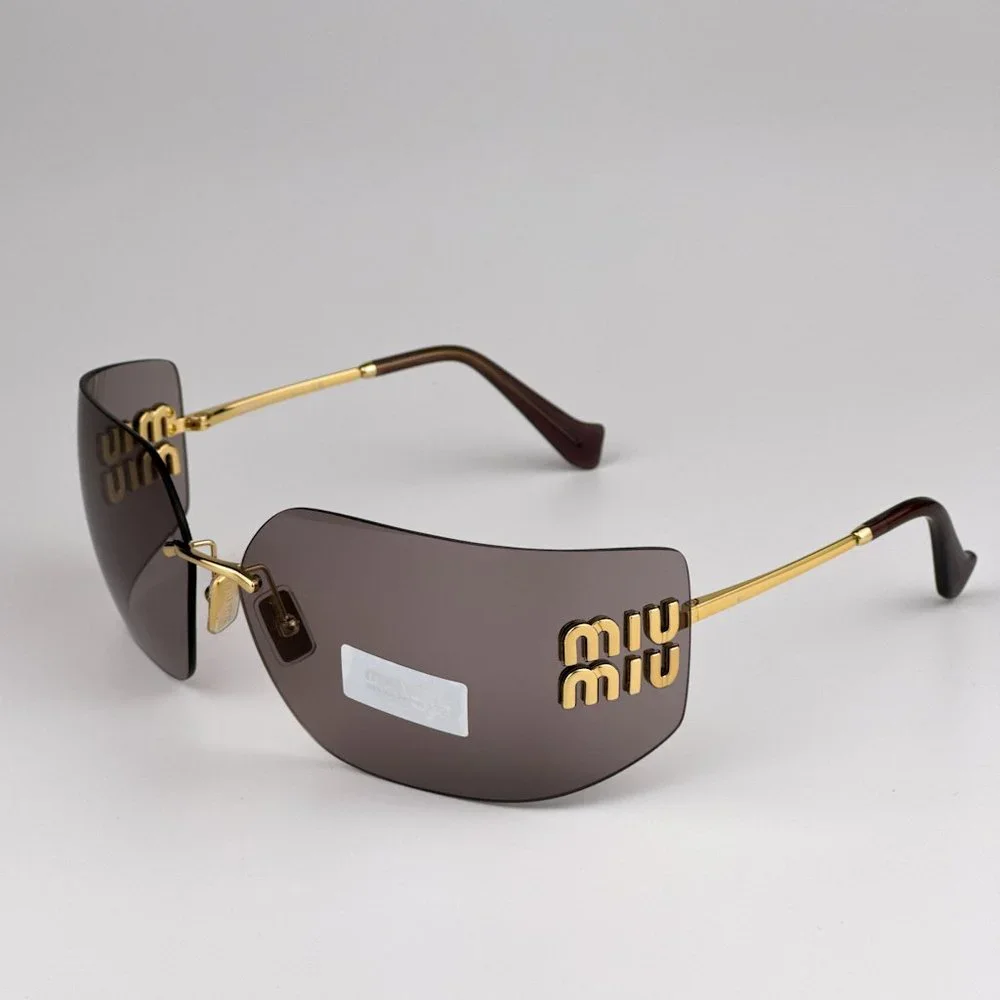 Miu Miu MU54YS 5AK06I BRAND NEW Sunglasses Gold Purple Wraparound Rimles Women